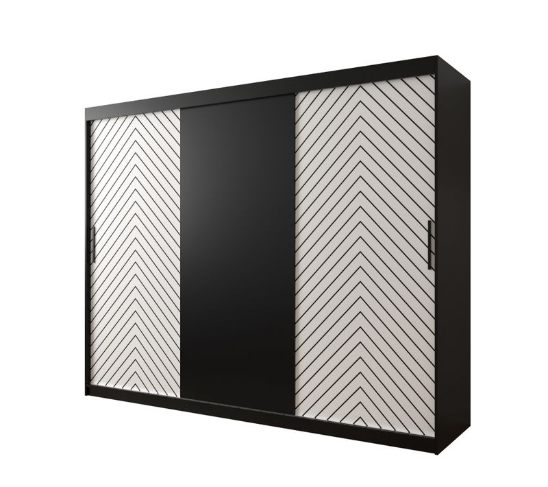 Armoire à Portes Coulissantes Jodełka 200/250/62 3 Portes (noir/blanc)