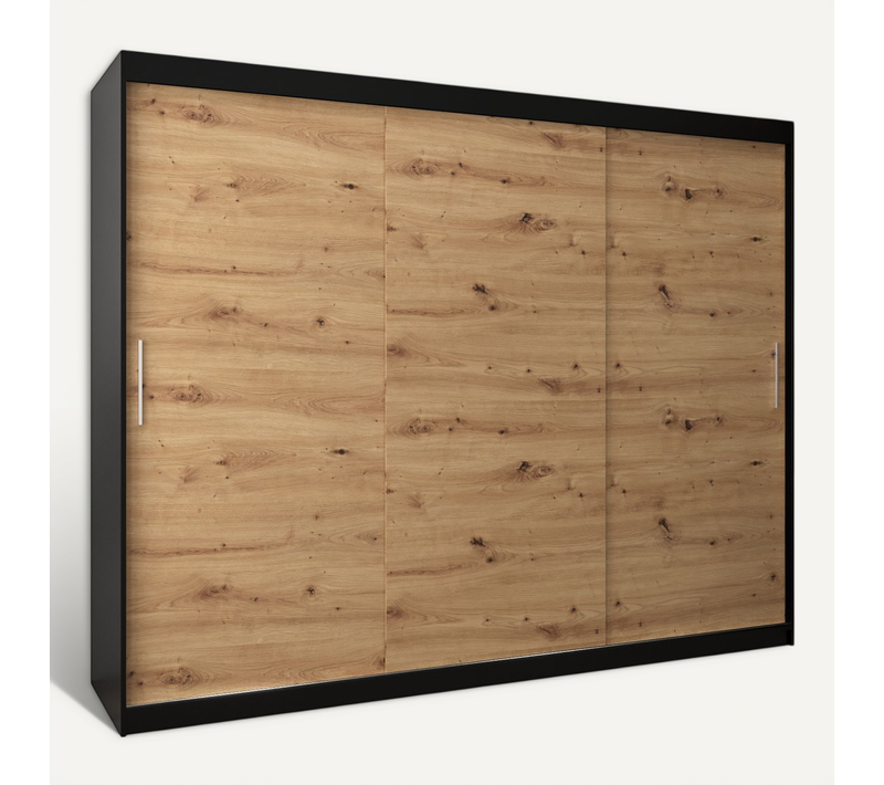 Armoire Tokyo à Portes Coulissantes 200/250/62 3 Portes (noir/artisan)