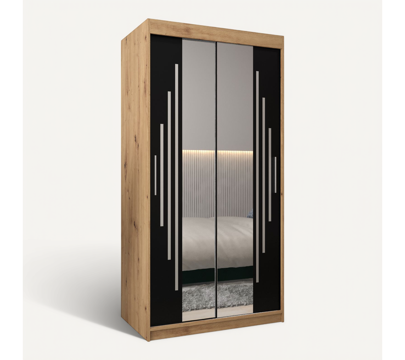 Armoire York 1 à Portes Coulissantes 200/100/62 2 Portes (artisan/noir)
