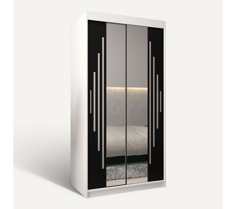 Armoire York 1 à Portes Coulissantes 200/100/62 2 Portes (blanc/noir)