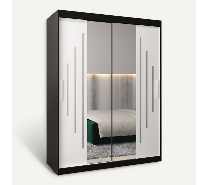 Armoire York 1 à Portes Coulissantes 200/150/62 2 Portes (noir/blanc)