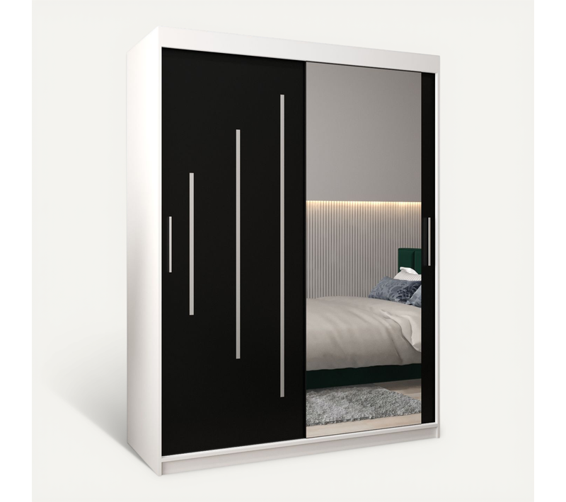 Armoire York 2 à Portes Coulissantes 200/150/62 2 Portes (blanc/noir)