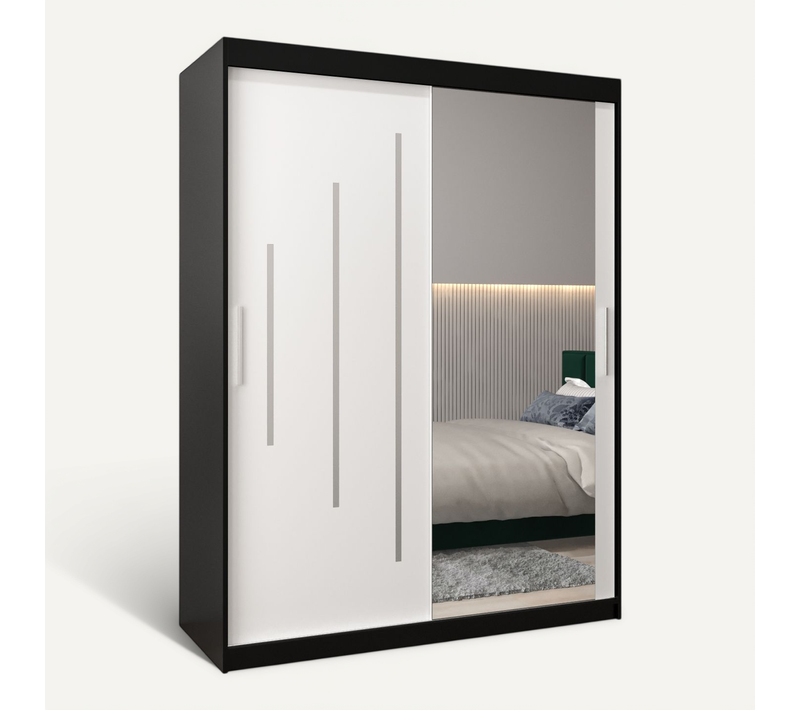 Armoire York 2 à Portes Coulissantes 200/150/62 2 Portes (noir/blanc)