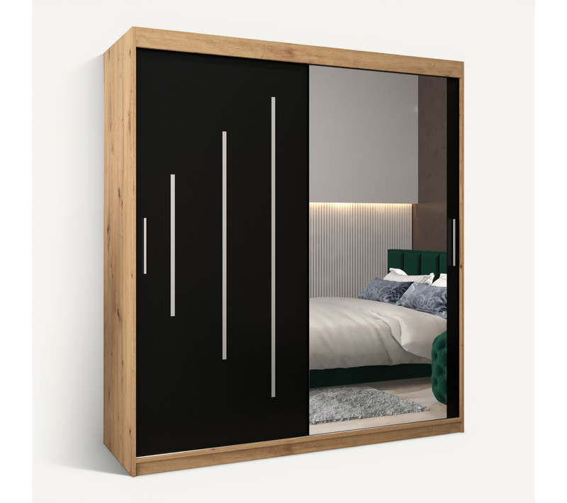 Armoire York 2 à Portes Coulissantes 200/180/62 2 Portes (artisan/noir)