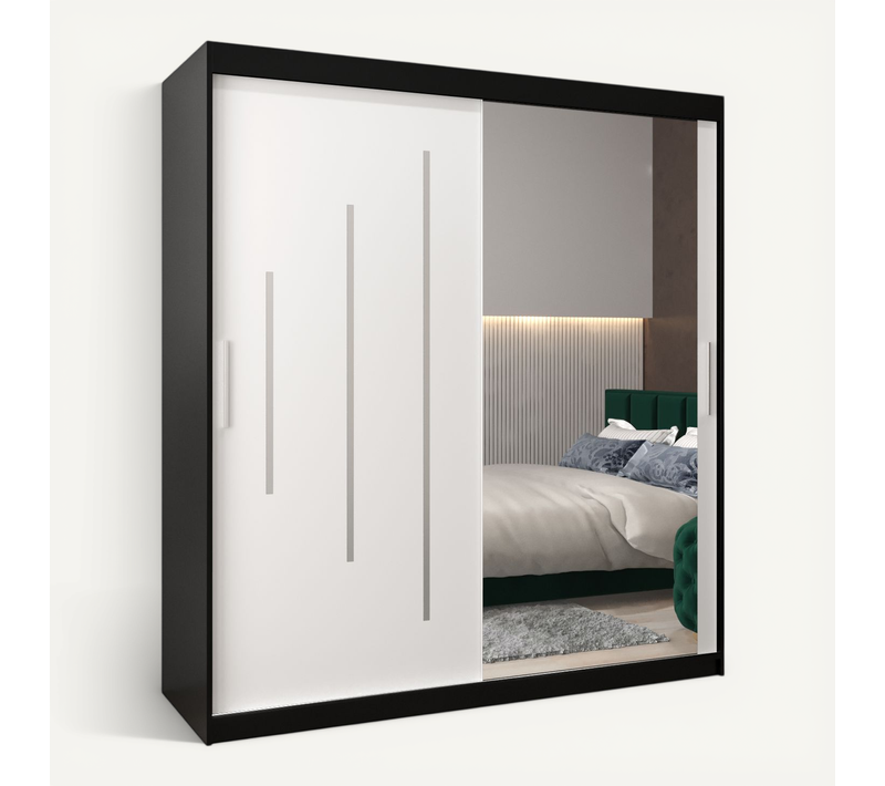 Armoire York 2 à Portes Coulissantes 200/180/62 2 Portes (noir/blanc)