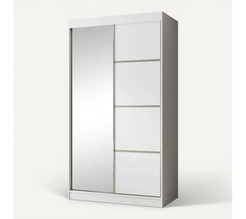 Armoire PACO 120cm – Armoire 2 Portes Coulissantes Avec Miroir, Blanc