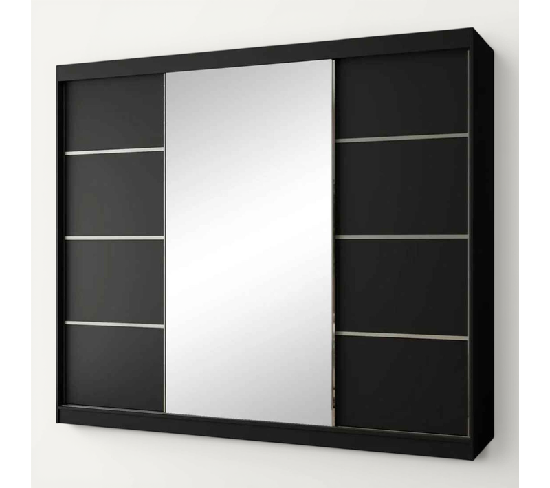 Armoire PACO 250cm – Armoire 2 Portes Coulissantes Avec Miroir, Noir