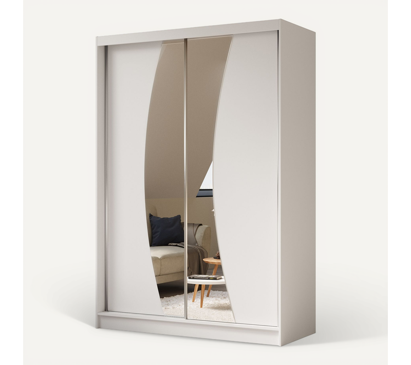 Armoire VOX 150 cm – 2 Portes Coulissantes Avec Miroir – Blanc