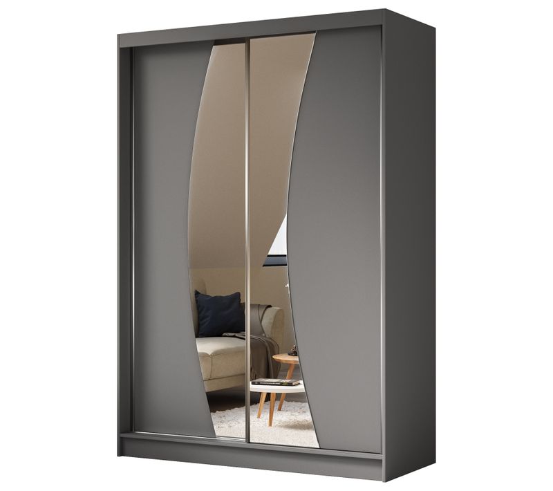 Armoire VOX 150 cm – 2 Portes Coulissantes Avec Miroir – Graphite