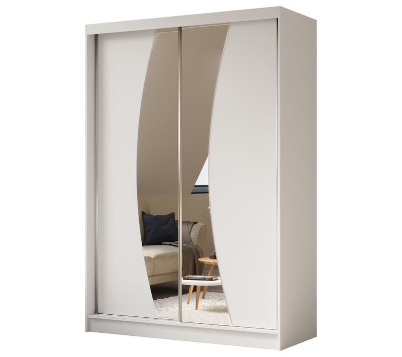 Armoire VOX 160 cm – 2 Portes Coulissantes Avec Miroir – Blanc
