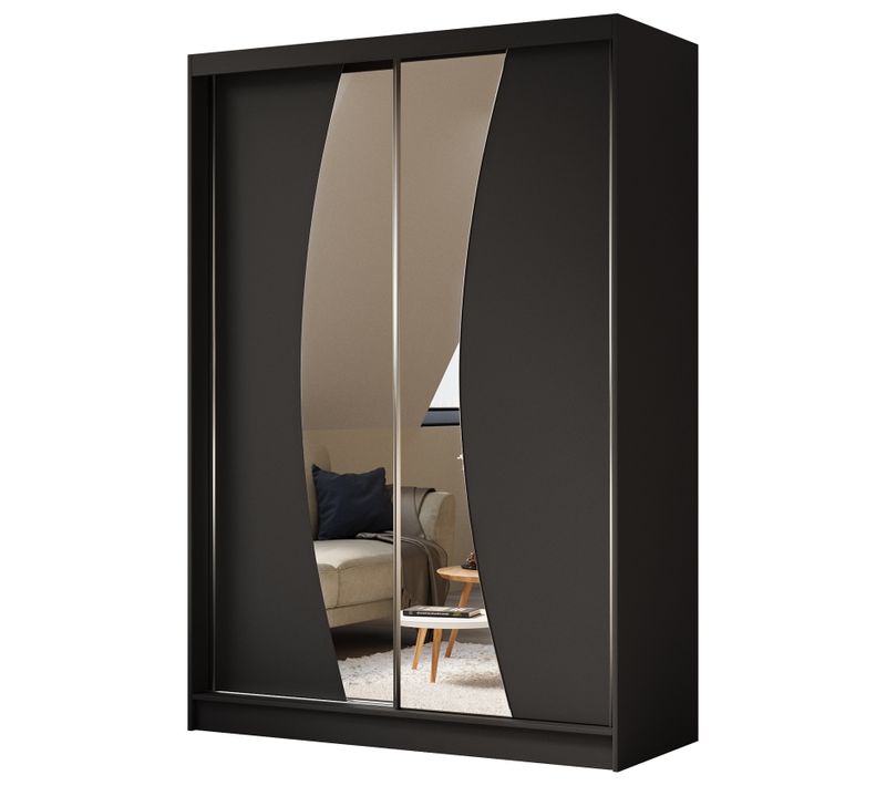Armoire VOX 160 cm – 2 Portes Coulissantes Avec Miroir – Noir
