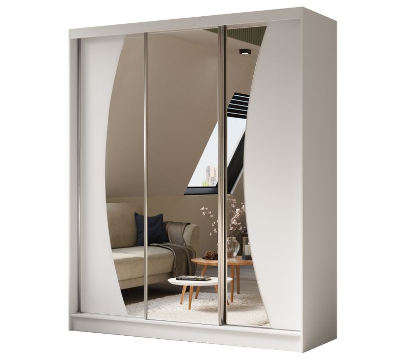 Armoire VOX 180 cm – 2 Portes Coulissantes Avec Miroir – Blanc
