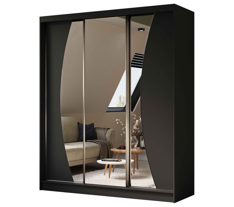 Armoire VOX 180 cm – 2 Portes Coulissantes Avec Miroir – Noir