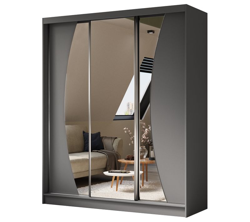 Armoire VOX 180 cm – 2 Portes Coulissantes Avec Miroir – Graphite