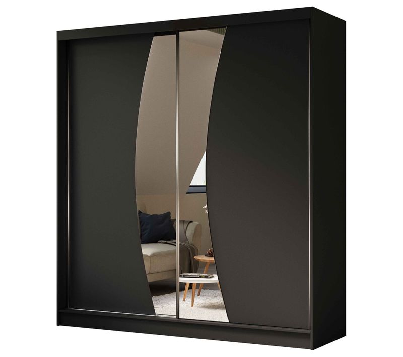 Armoire VOX 200 cm – 2 Portes Coulissantes Avec Miroir – Noir