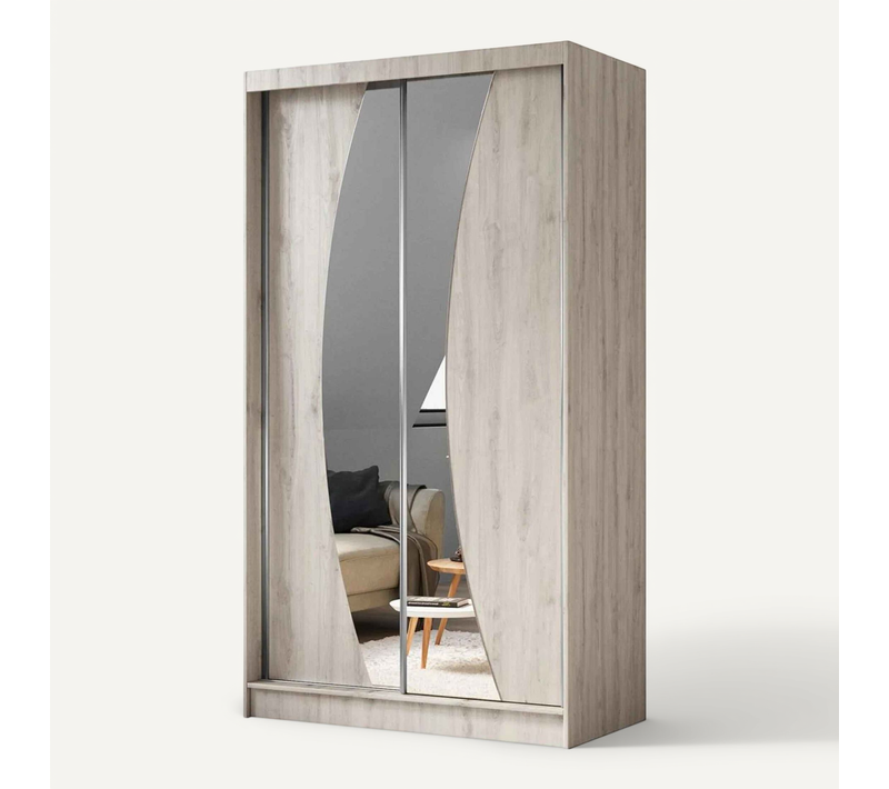 Armoire VOX 120 cm – 2 Portes Coulissantes Avec Miroir Et 2 Modules à Tiroirs – Chêne Sonoma