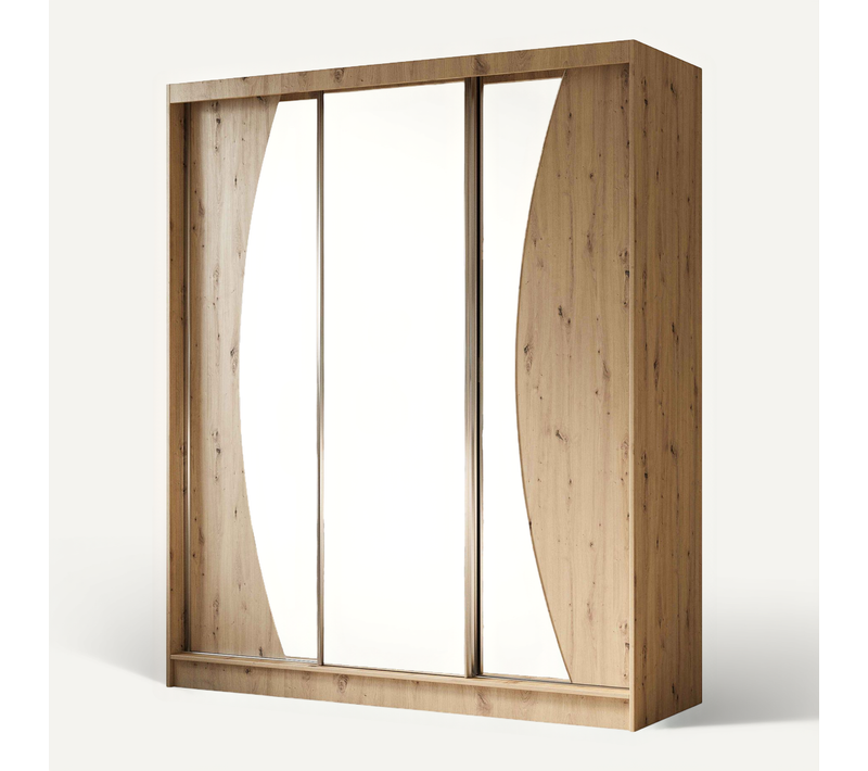 Armoire VOX 180 cm – 2 Portes Coulissantes Avec Miroir Et 1 Modules à Tiroirs – Chêne Artisan