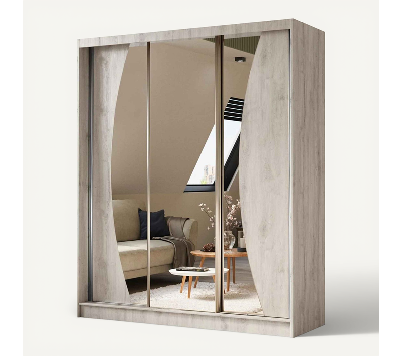 Armoire VOX 180 cm – 2 Portes Coulissantes Avec Miroir Et 1 Modules à Tiroirs – Chêne Sonoma