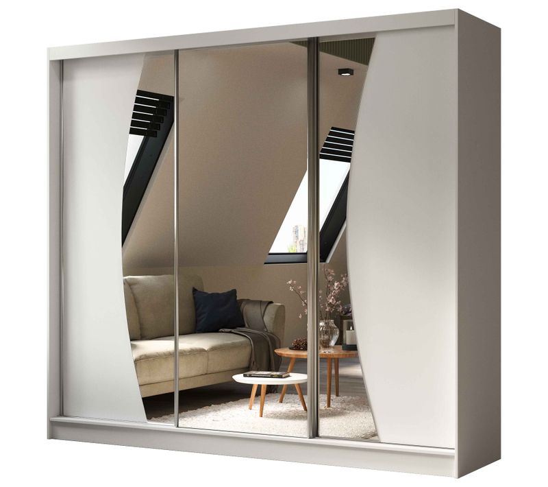 Armoire VOX II 240 Cm – 3 Portes Coulissantes Avec Miroir Et 2 Tiroirs – Blanc
