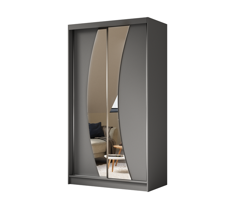 Armoire Vox II 120 cm – 2 Portes Coulissantes Avec Miroir Et 2 Tiroirs – Graphit