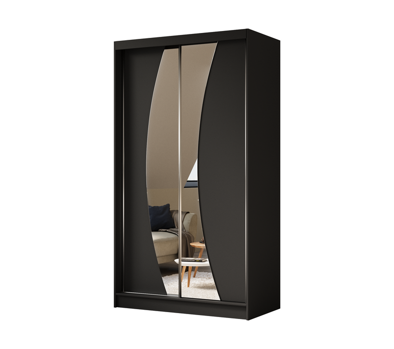 Armoire Vox II 120 cm – 2 Portes Coulissantes Avec Miroir Et 2 Tiroirs – Noir