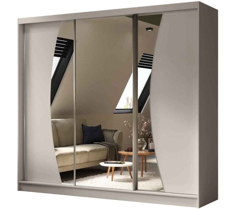 Armoire VOX II 240 cm – 3 Portes Coulissantes Avec Miroir Et 2 Tiroirs – Cachemire