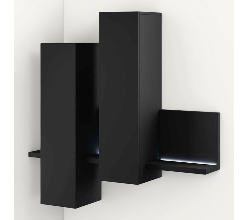 Meuble Mural Avec Étagère, 152 Cm, Avec Éclairage LED, Noir Mat, Bota