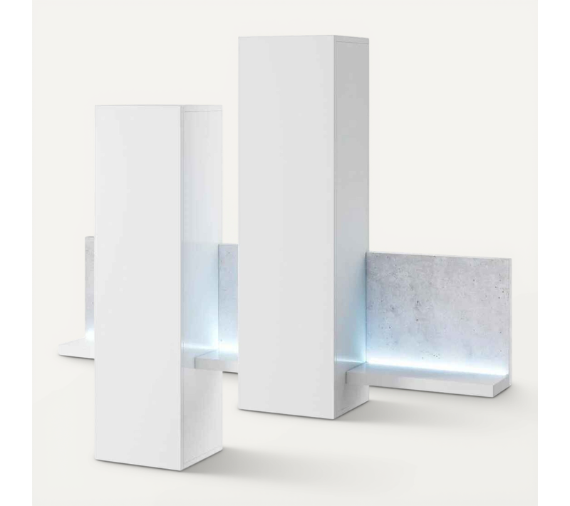 Meuble Mural Avec Étagère, 152 Cm, Avec Éclairage LED, Blanc Avec Façade En Béton Colorado, Bota