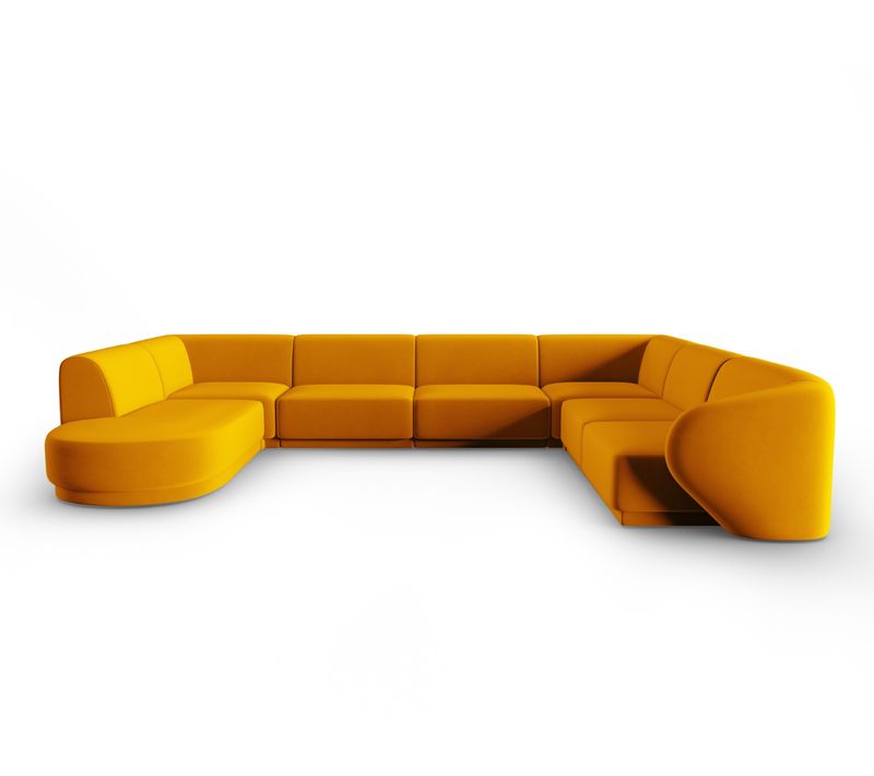 Canapé D'angle Droit Panoramique Modulable "lionel" 8 Places En Velours Jaune