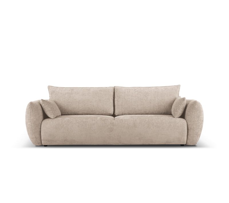 Canapé Convertible Avec Coffre De Rangement "matera" 3 Places En Chenille Beige