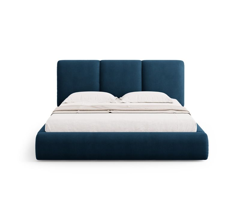 Lit Coffre Avec Tête De Lit "nicolas" 200x200cm En Chenille Bleu Roi