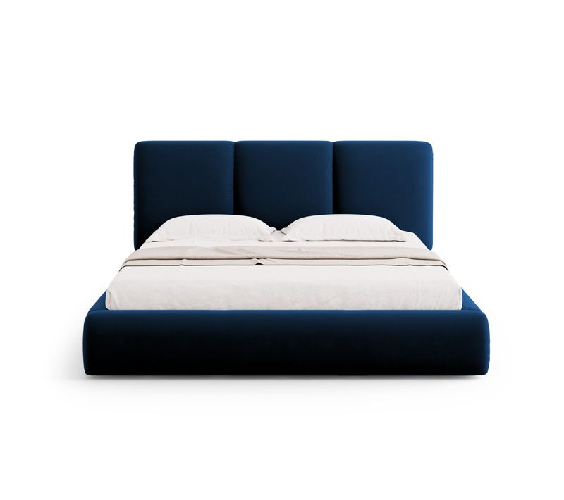 Lit Coffre Avec Tête De Lit "nicolas" 180x200cm En Velours Bleu Roi