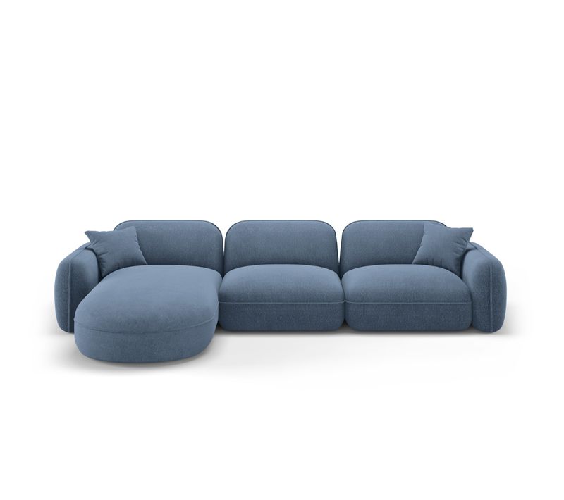 Canapé D'angle Gauche Modulable "lucien" 4 Places En Velours Blue Jeans