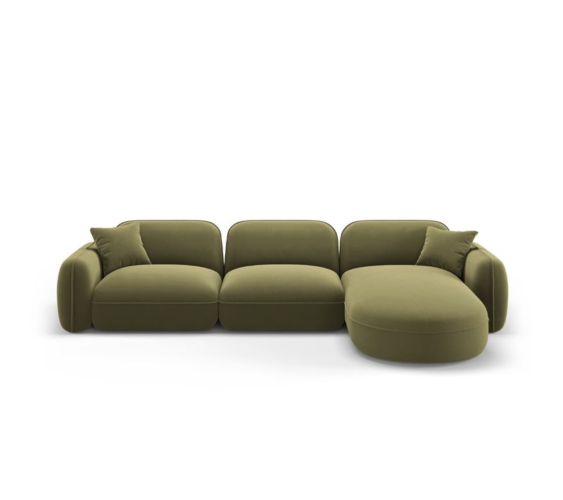 Canapé D'angle Droit Modulable "lucien" 4 Places En Velours Vert Clair