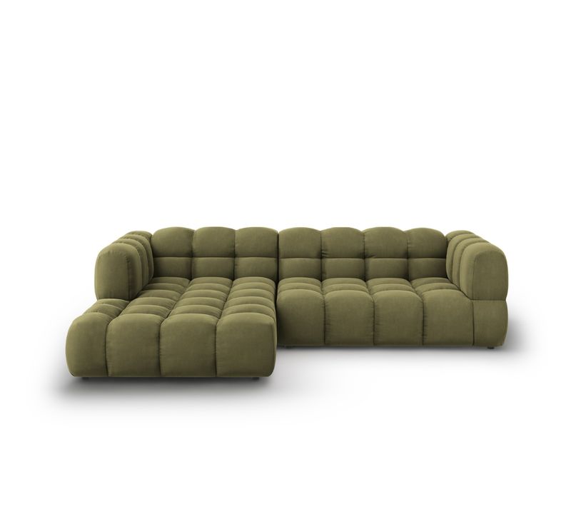 Canapé D'angle Gauche Modulable "sky" 4 Places En Velours Vert Clair