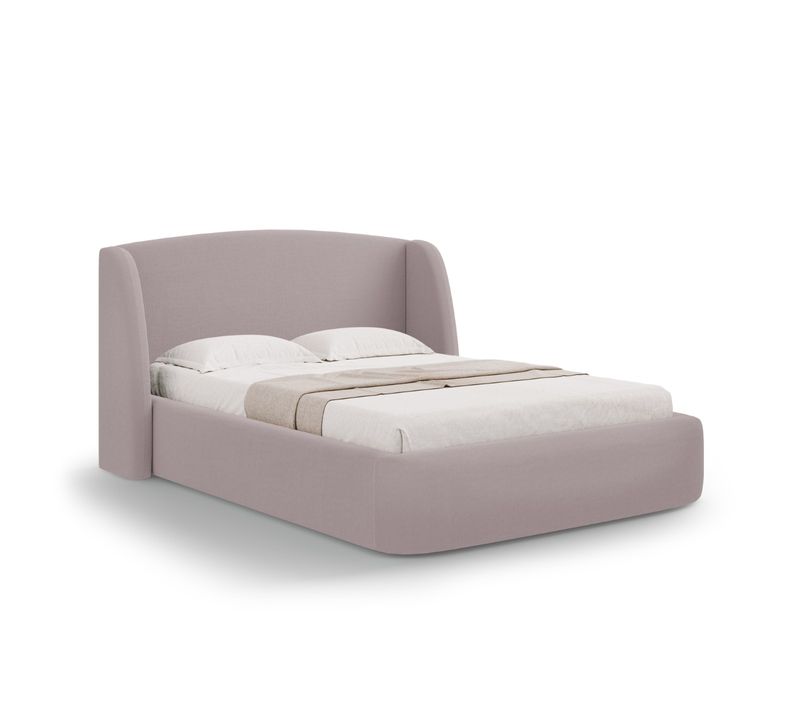 Lit Coffre Avec Tête De Lit "aude" 180x200cm En Tissu Structurel Rose