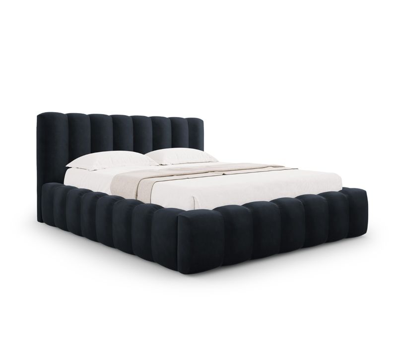 Lit Coffre Avec Tête De Lit "ludivine" 180x200cm En Velours Bleu Foncé