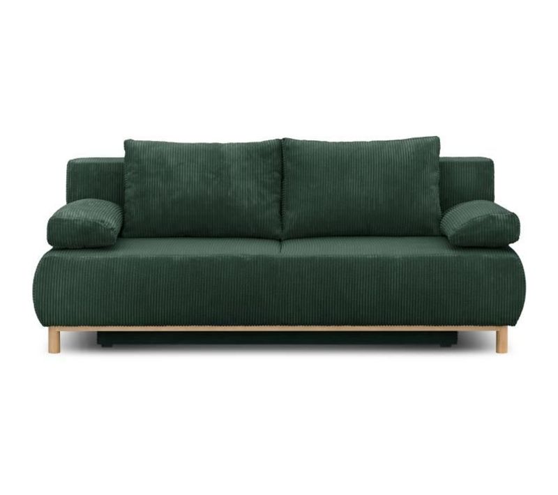 Banquette Convertible 3 Places Mika Velours Côtelé Vert Foret Coffre De Rangement