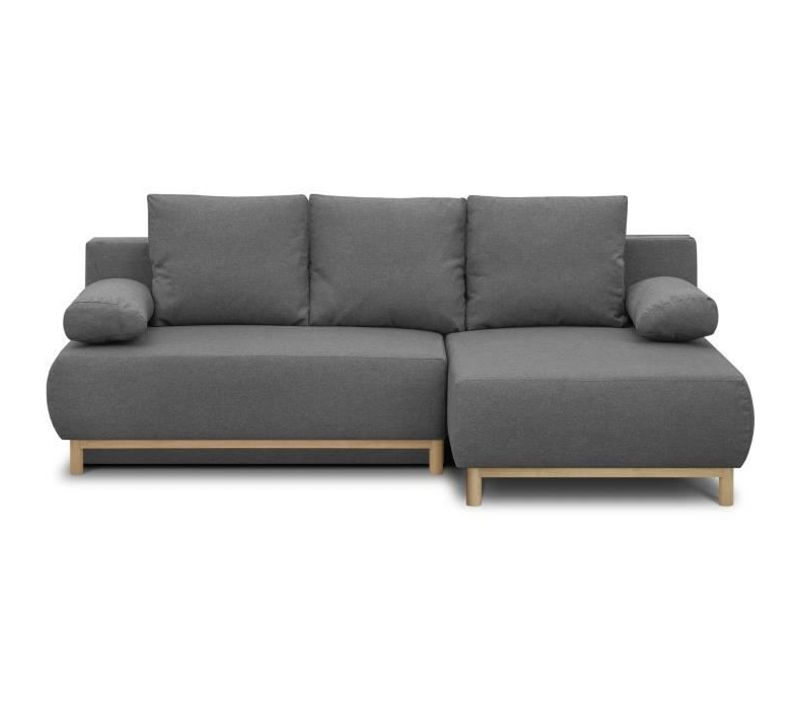 Canapé D'angle Droit Convertible Mika 3 Places Tissu Gris Clair L218 X P98/145 X H84 Cm