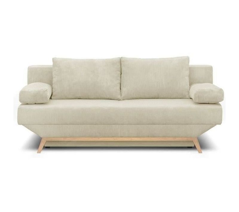 Banquette Convertible 3 Places - Coffre De Rangement - Tissu Velours Côtelé Beige - L 190 X H 92 X