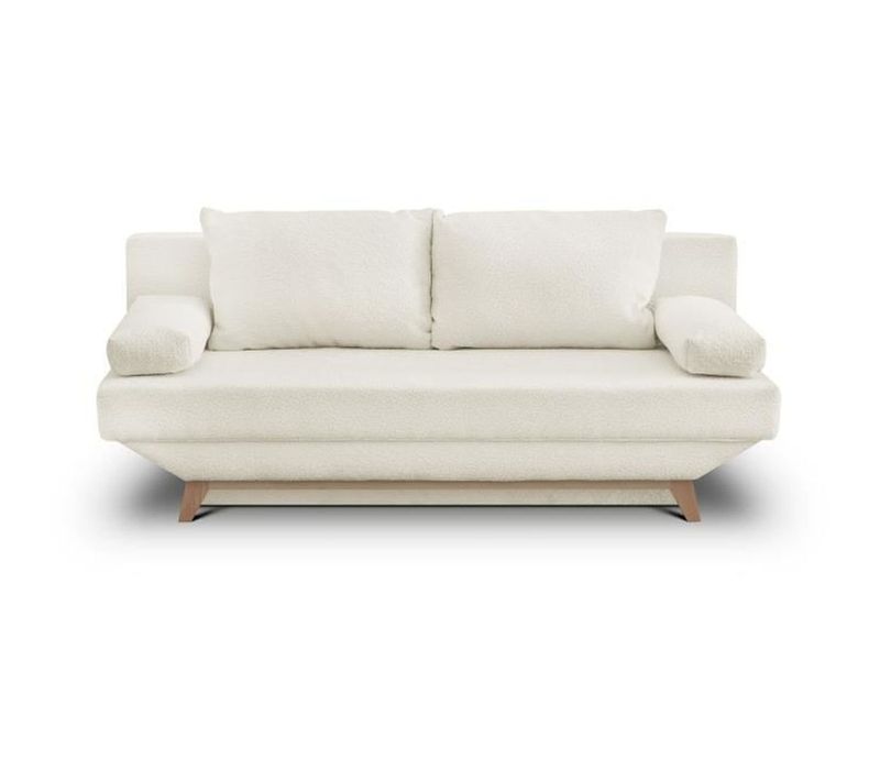 Banquette Convertible 3 Places Teijo - Tissu Bouclette Beige - Coffre De Rangement - L187 X P91x H8