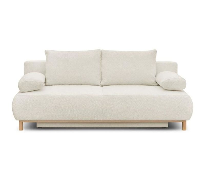 Banquette Convertible 3 Places  - Tissu Bouclette Beige - Coffre De Rangement - L 192 X H 84 X P 93