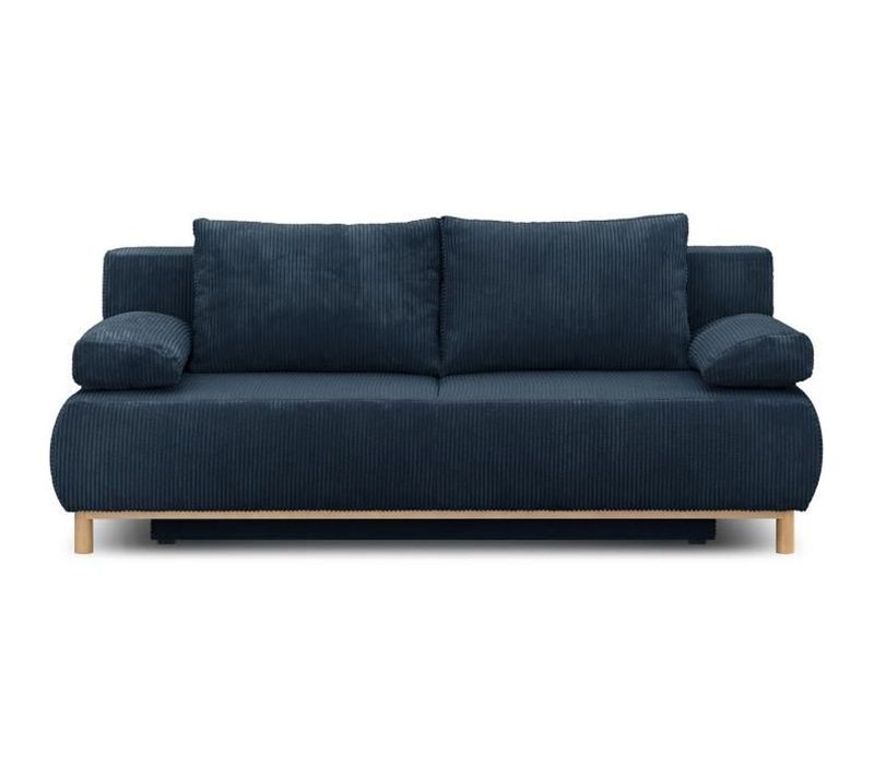 Banquette Convertible 3 Places  - Velours Côtelé Bleu Foncé - Coffre De Rangement - L 192 X H 84 X