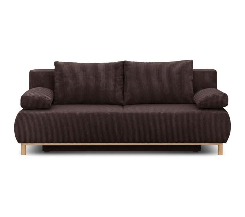 Banquette Convertible 3 Places Mika Velours Côtelé Marron Foncé Coffre - L 192 X H 84 X P 93 Cm