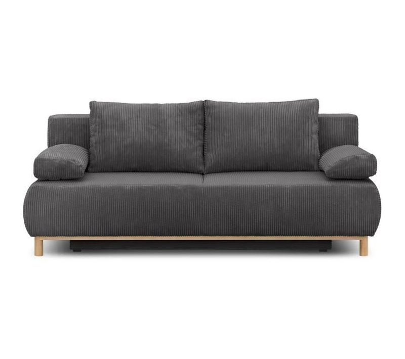 Banquette Convertible 3 Places  - Velours Côtelé Gris Foncé - Coffre De Rangement - L 192 X H 84 X