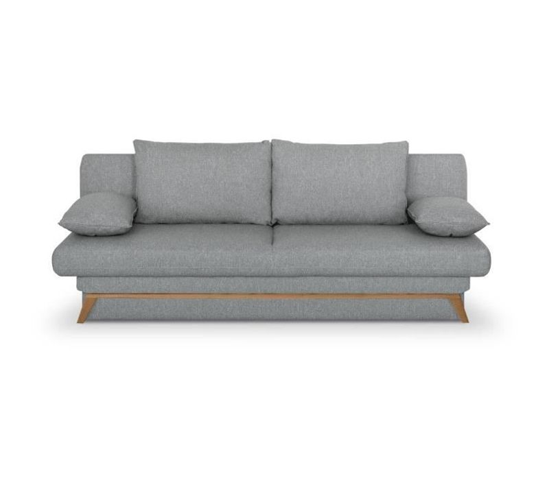 Banquette Convertible - 3 Places - Naoto - Tissu Gris Clair - Coffre De Rangement - 202 X 98 X 98 Cm