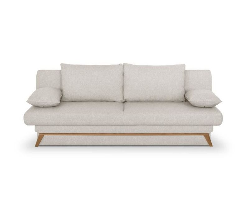Banquette Convertible - 3 Places - Naoto - Tissu Beige - Coffre De Rangement - 202 X 98 X 98 Cm
