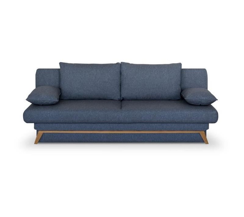 Banquette Convertible - 3 Places - Naoto - Tissu Bleu Foncé - Coffre De Rangement - 202x98x98 Cm