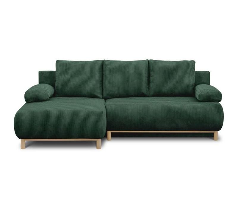 Canapé D'angle Gauche Convertible 3 Places - Tissu Velours Côtelé Vert Foncé - Coffre - 192x84x93cm