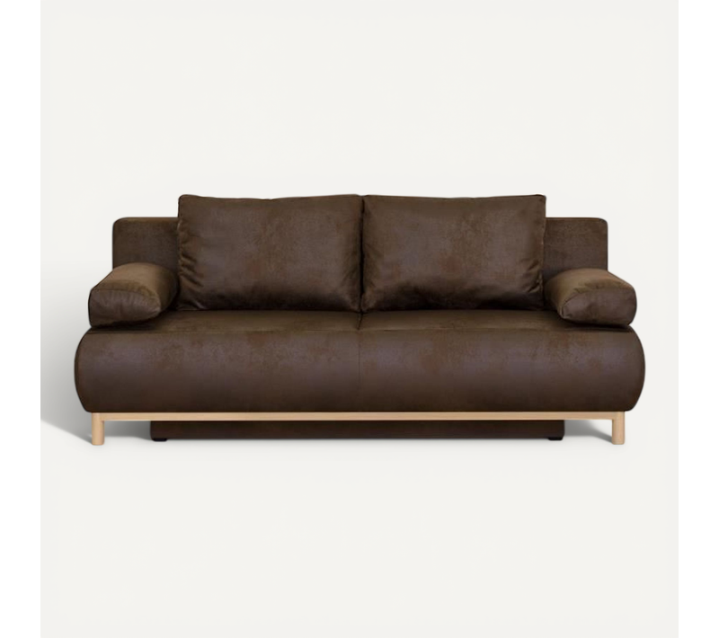 Canapé Convertible 3 Places - Mika - Tissu Vintage Cuir Vieiili Marron Foncé - Coffre - 192x84x93 Cm